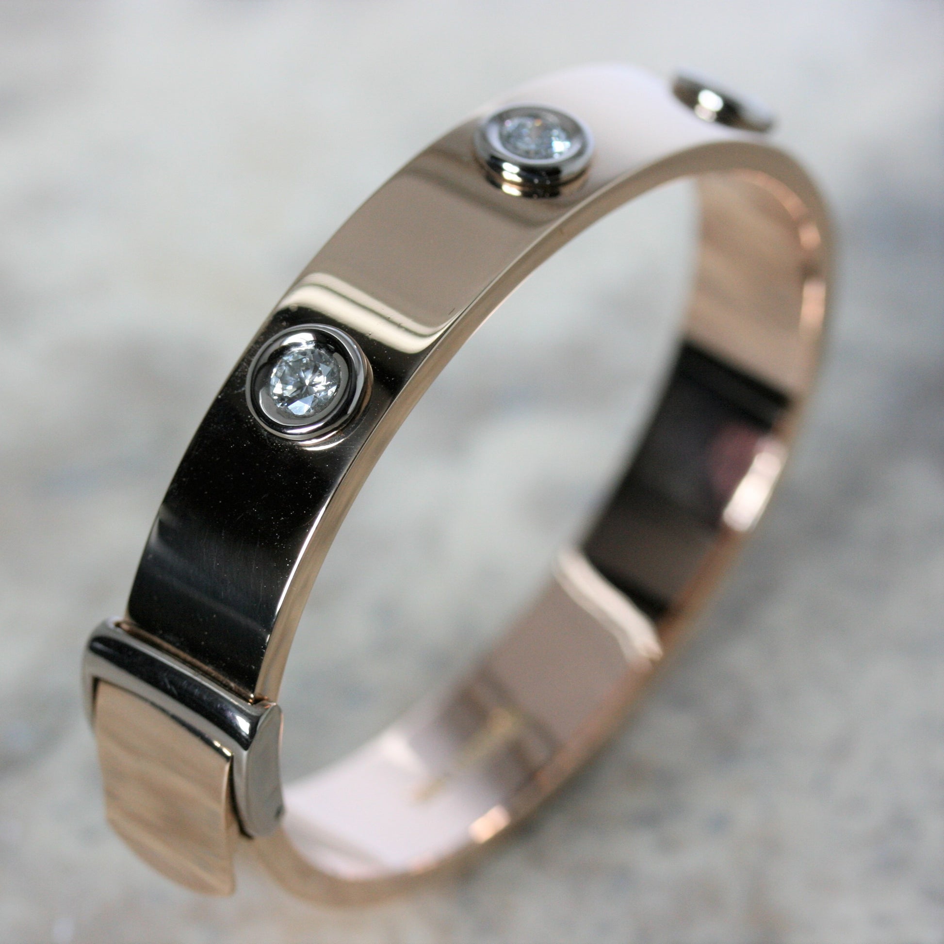 adam 18ct rose gold and diamond strap bangle