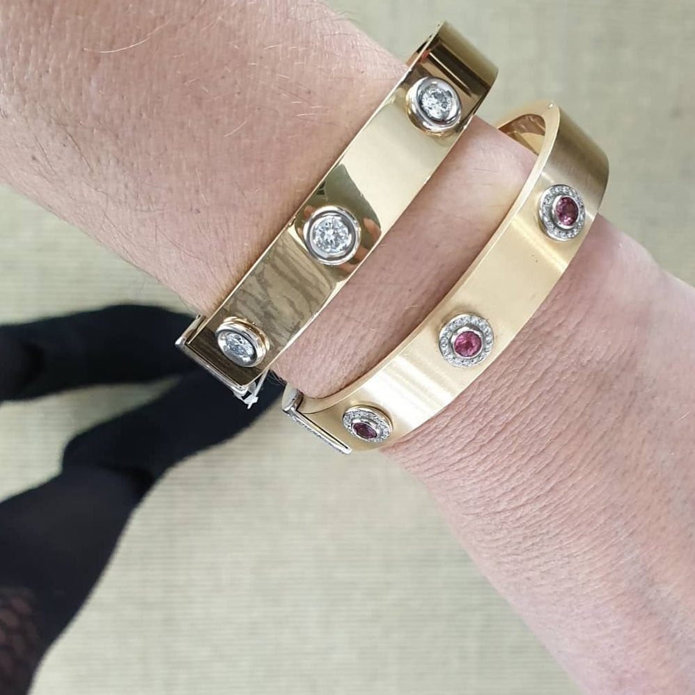 ADAM 18ct Rose Gold & Pink Spinel & Diamond 'Strap' Bangle