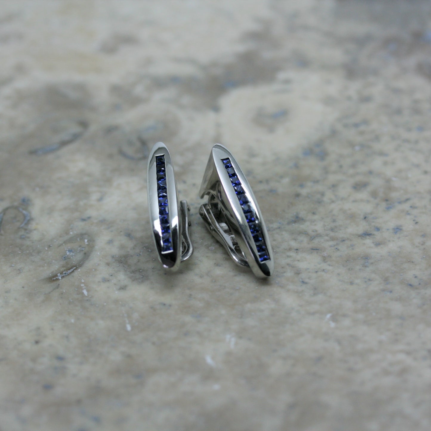 ADAM 18ct white gold and sapphire handbag earrings