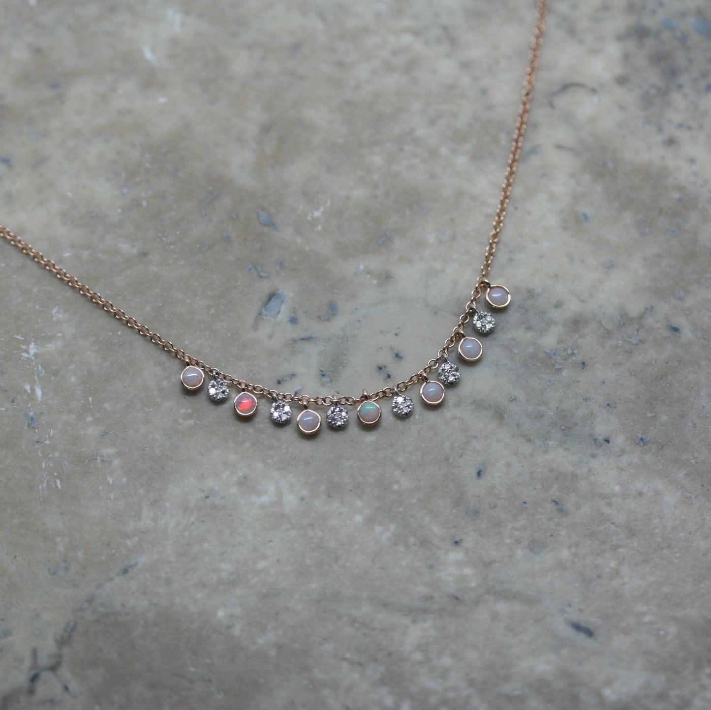MEIRA T 14ct Rose Gold Opal & Diamond Necklace