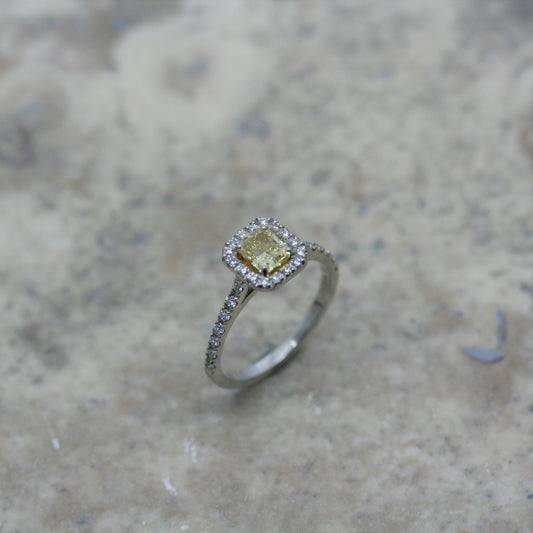 ADAM Platinum Yellow & White Diamond 'Halo' Engagement Ring