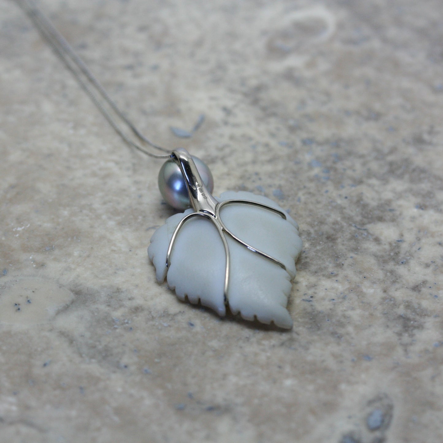 ADAM 18ct White Gold, Tahitian Pearl & Druzy Agate 'Quercus' Pendant