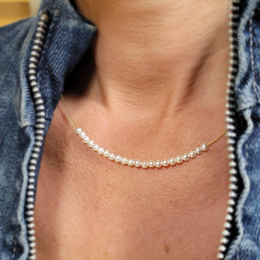 EVA STREPP Gold Plated Stainless Steel 'Pin' Pearl Necklace