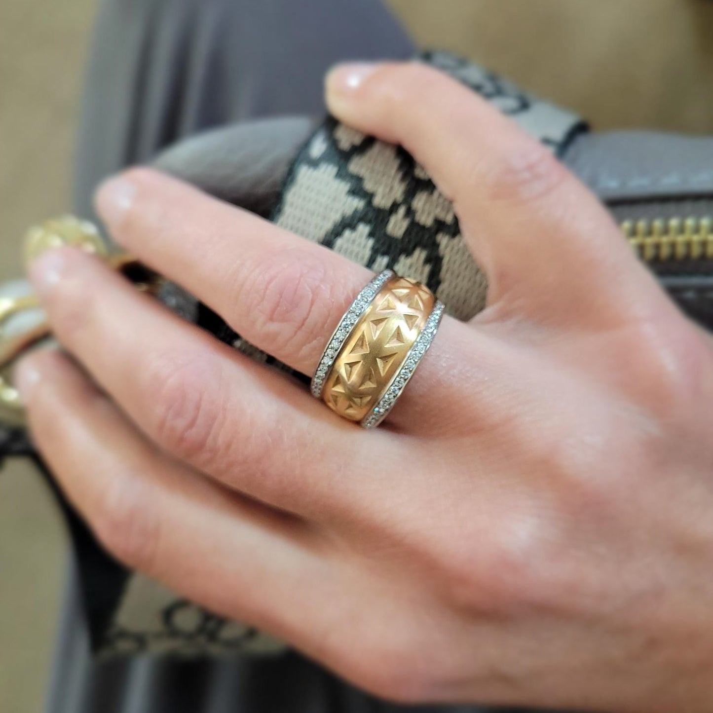 ADAM 18ct Rose Gold 'Triangle Cut' Ring with Diamond Edge Rails