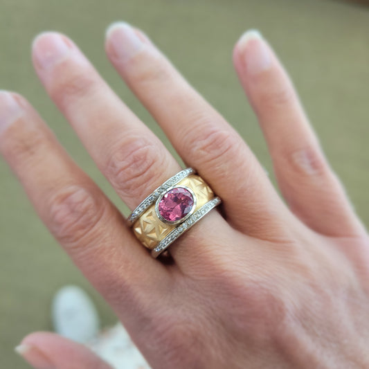 ADAM 18ct Rose Gold 'Triangle' Cut Ring with Pink Tourmaline and Diamonds