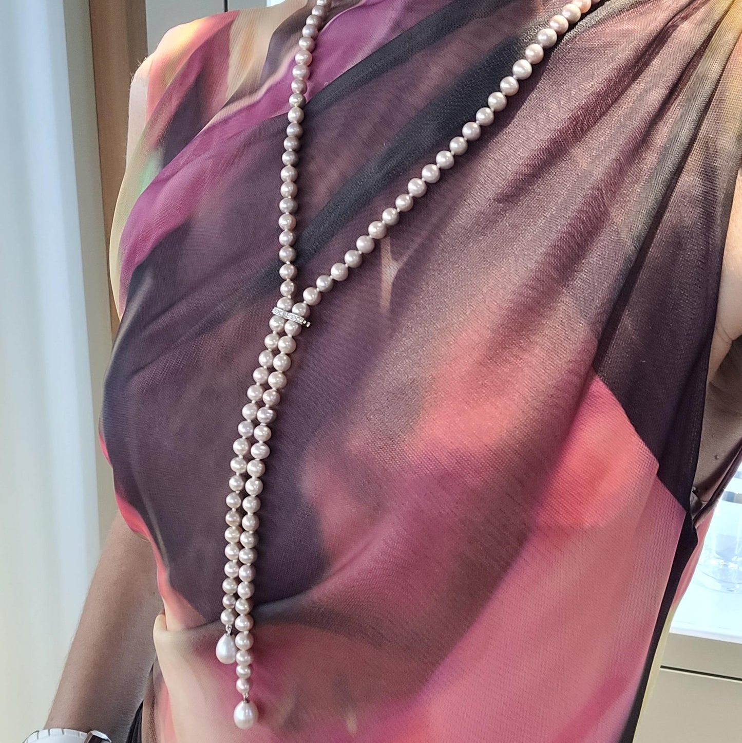 Longline Diamond & Pearl Necklace