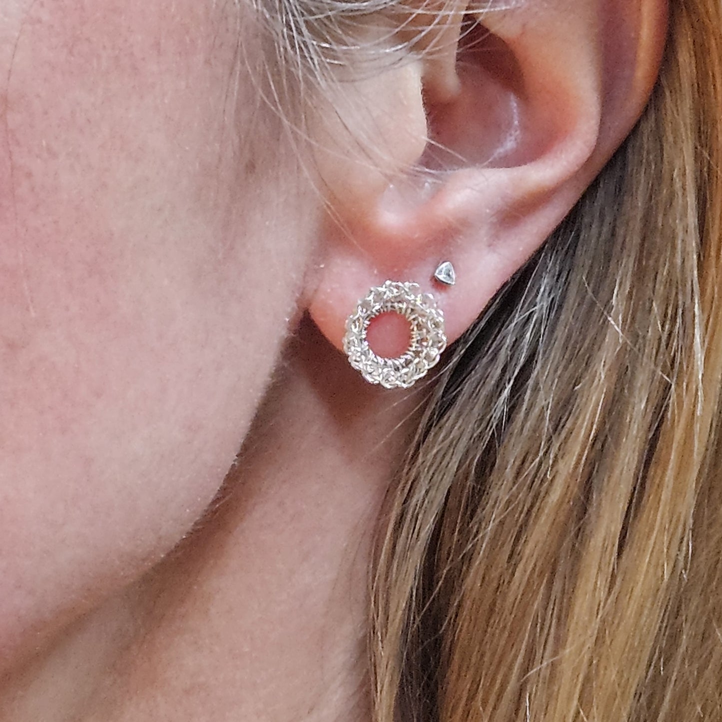 TERI Silver Crocheted 'Circle' Earrings