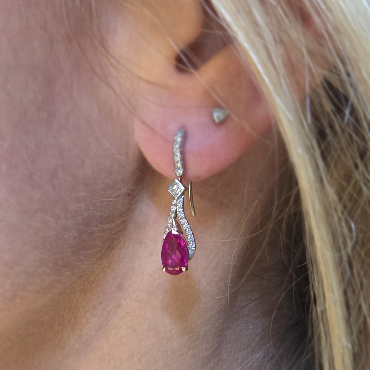 SOLEY 18ct White Gold Ruby & Diamond Drop Earrings