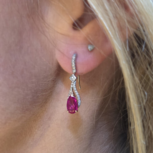 SOLEY 18ct White Gold Ruby & Diamond Drop Earrings