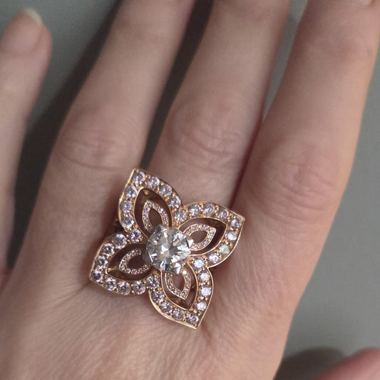 SOLEY 18ct Rose Gold Pink and White Diamond Quatrefoil Ring