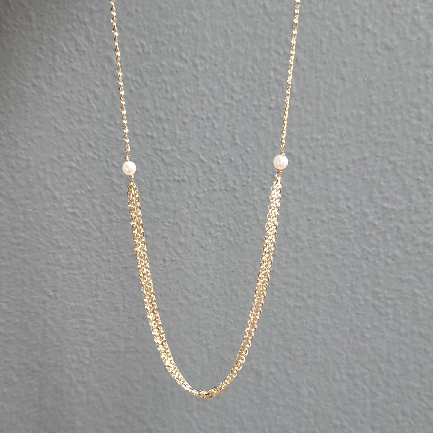 SAN Yellow Gold Plated Silver & 'Pearl Triple' Chain Necklace