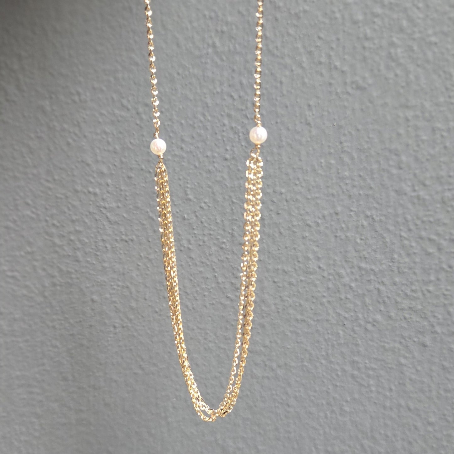 SAN Yellow Gold Plated Silver & 'Pearl Triple' Chain Necklace