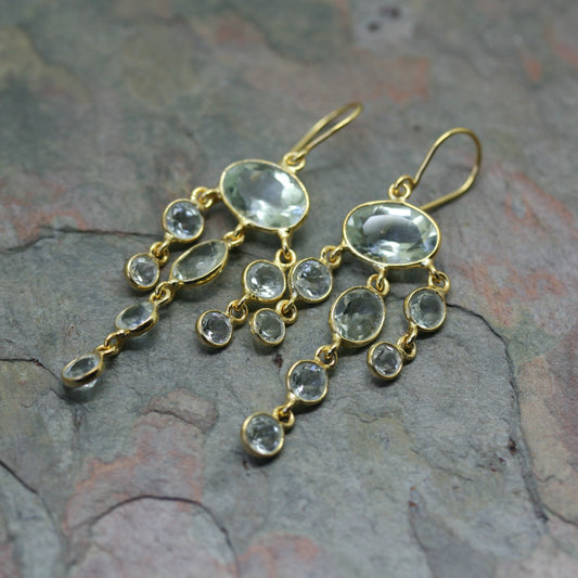 POMEGRANATE Gold Plated Silver Green Quartz Drop Earring