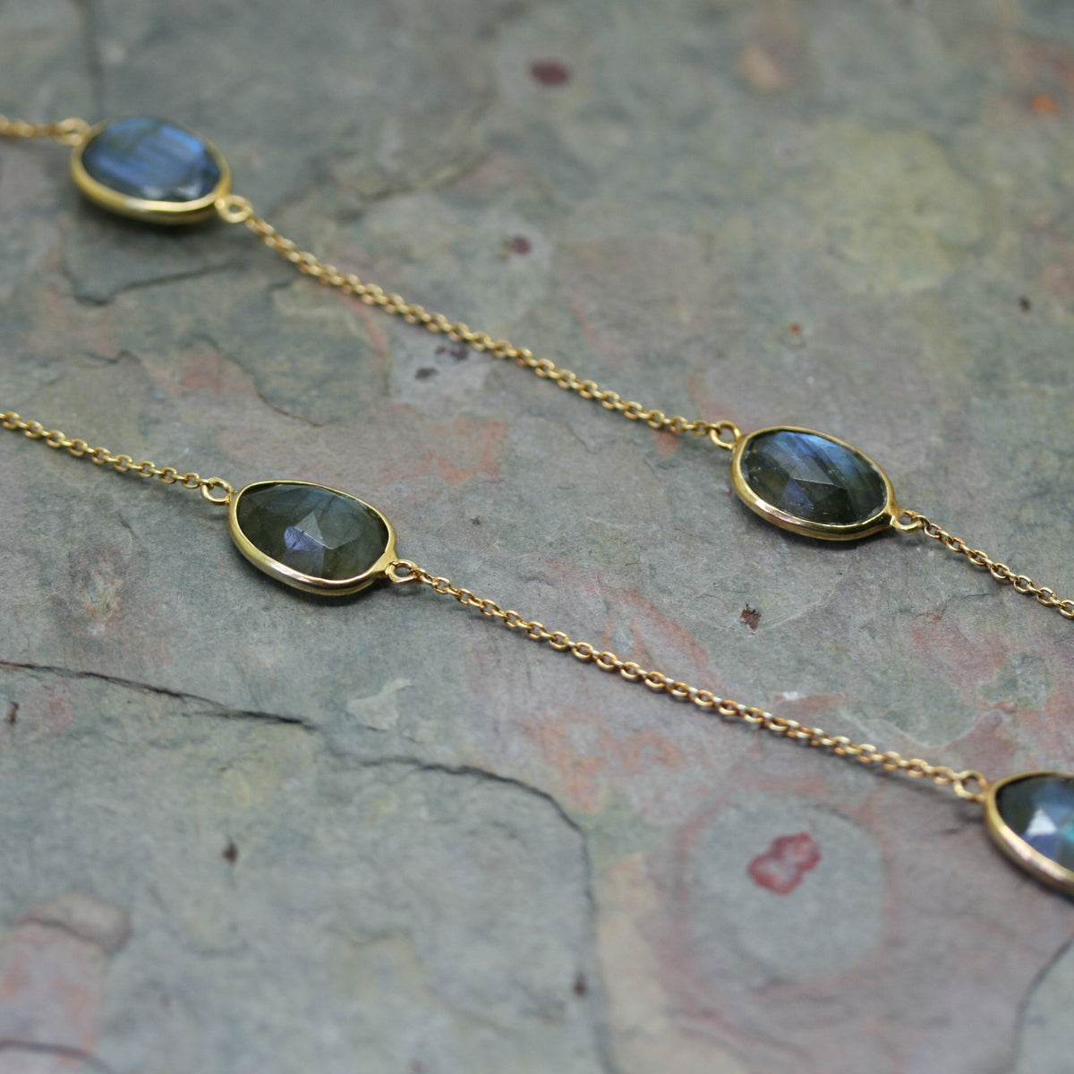 POMEGRANATE Yellow Gold Plated Silver Ladradorite Necklace