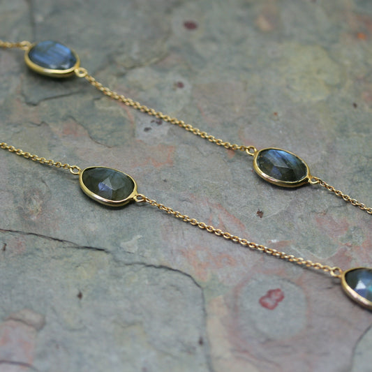 POMEGRANATE Yellow Gold Plated Silver Ladradorite Necklace