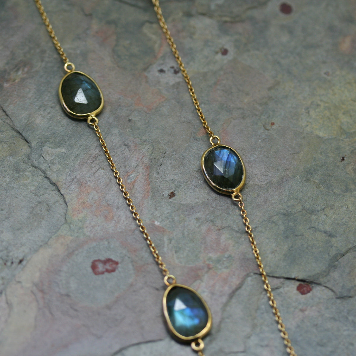 POMEGRANATE Yellow Gold Plated Silver Ladradorite Necklace