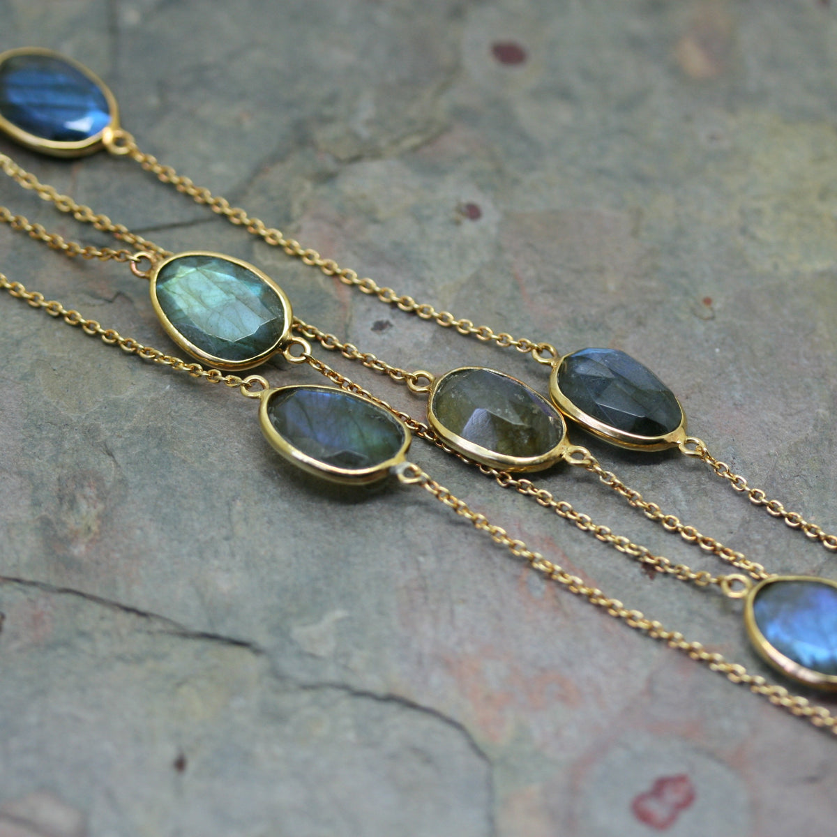 POMEGRANATE Yellow Gold Plated Silver Ladradorite Necklace
