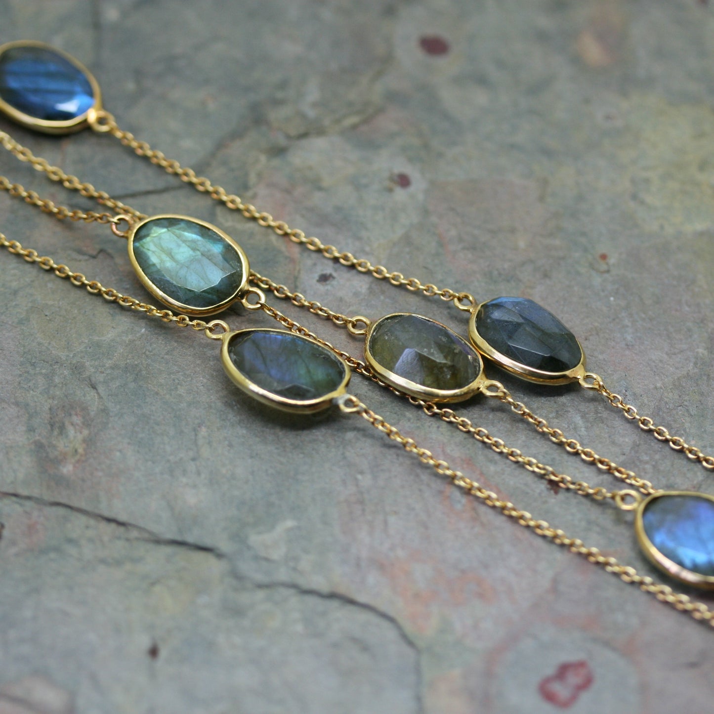 POMEGRANATE Yellow Gold Plated Silver 'Pebble' Longline Necklace