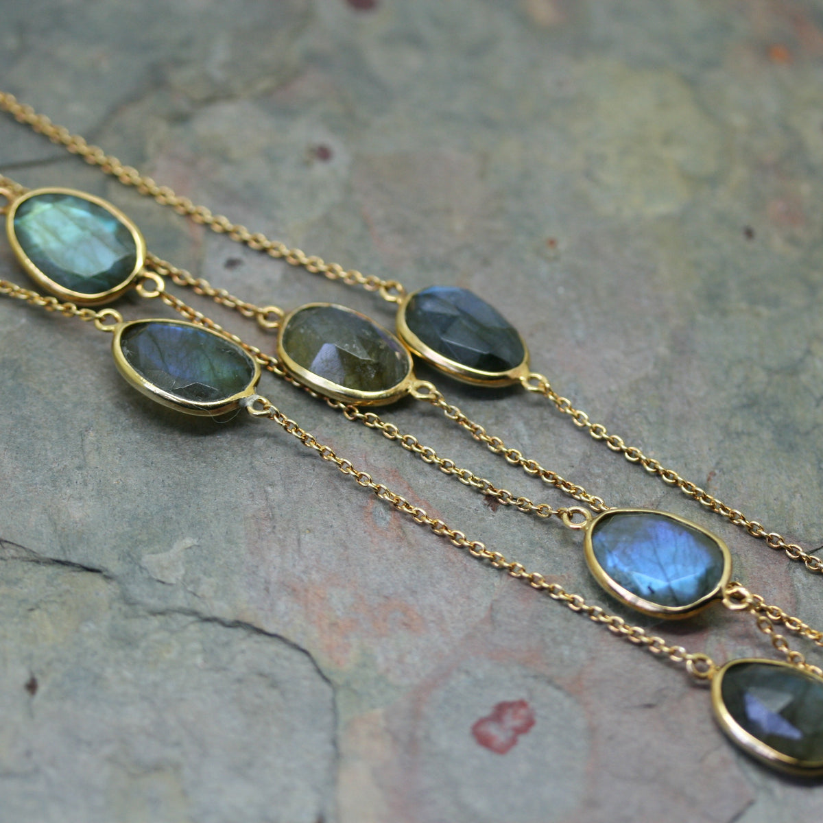 POMEGRANATE Yellow Gold Plated Silver Ladradorite Necklace