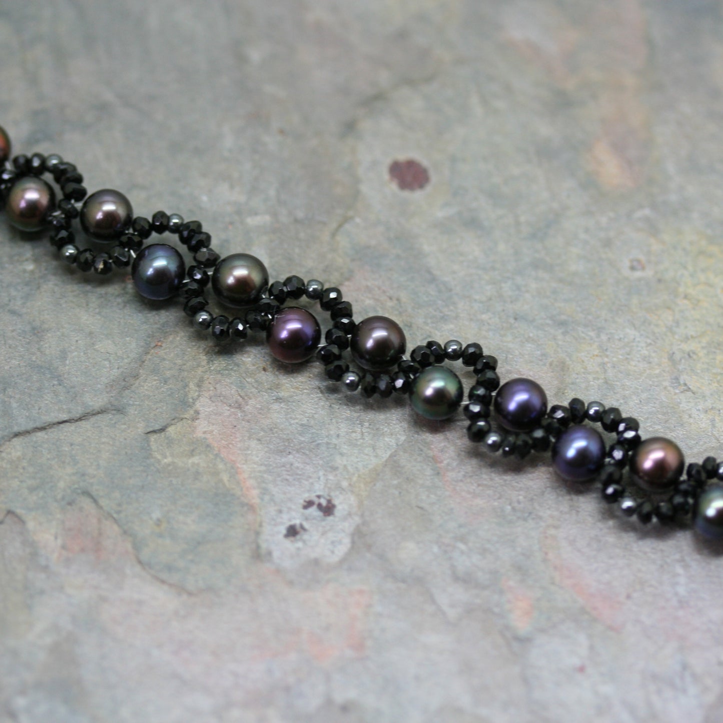ADAM Black Spinel, Hematite and Freshwater Pearl Wave Bracelet