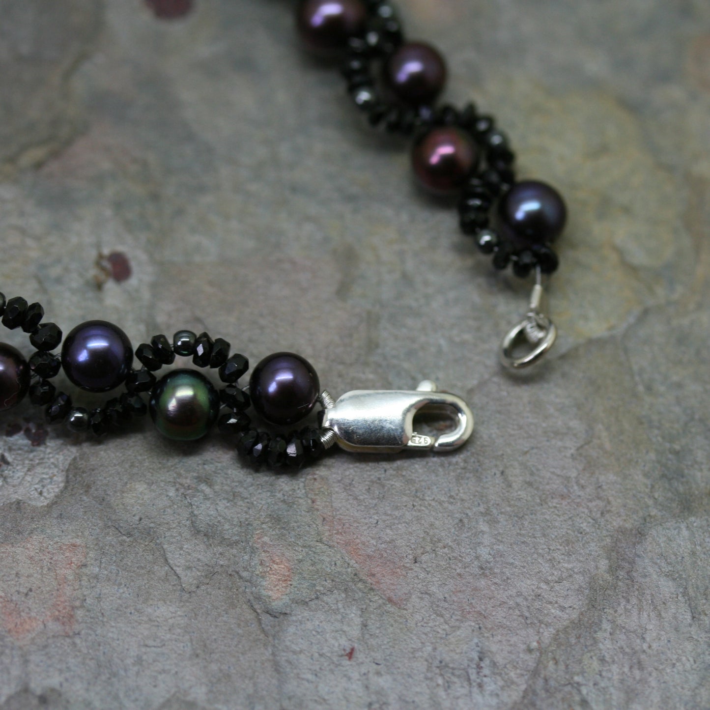 ADAM Black Spinel, Hematite and Freshwater Pearl Wave Bracelet