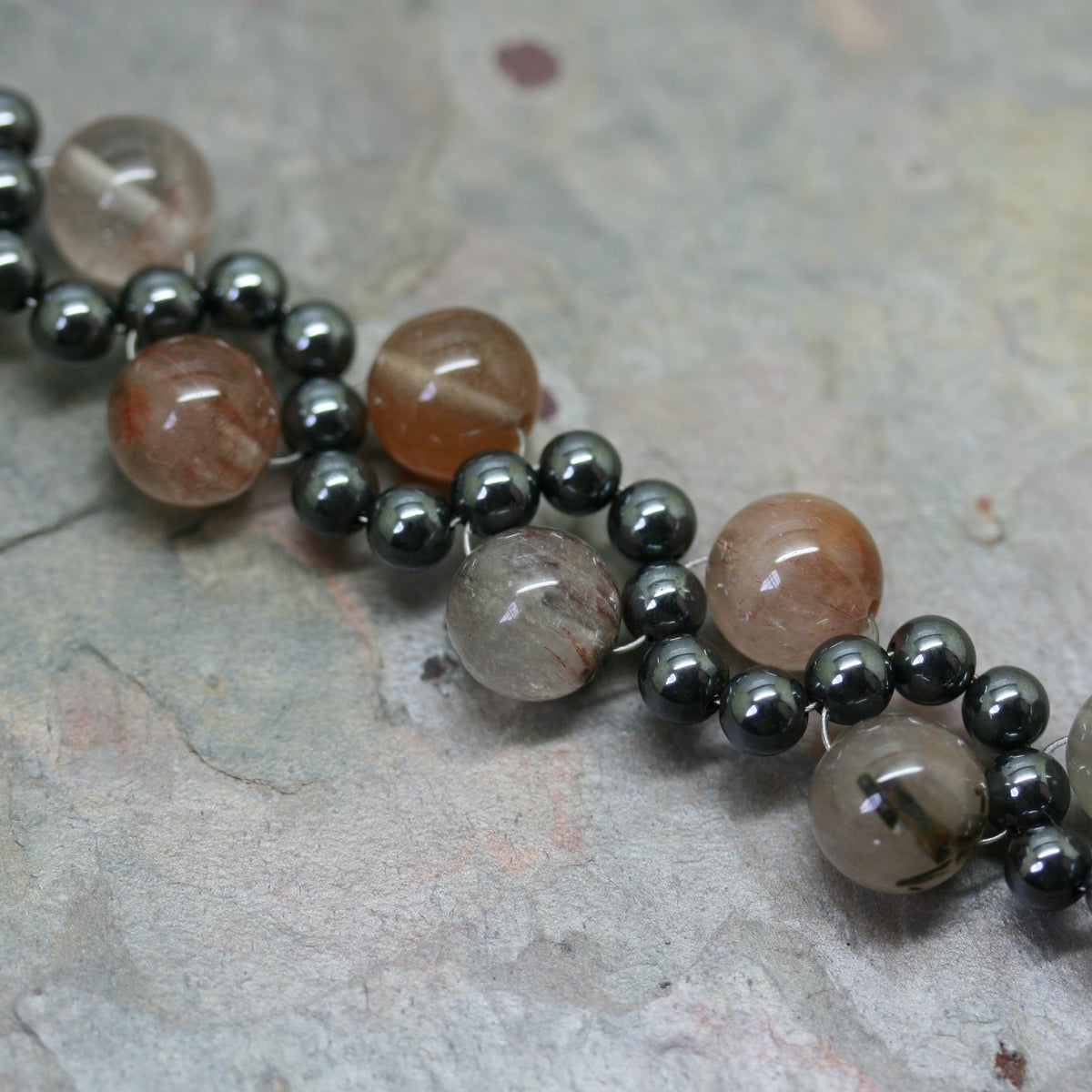 ADAM Rutilated Quartz & Hematite Wave Bracelet