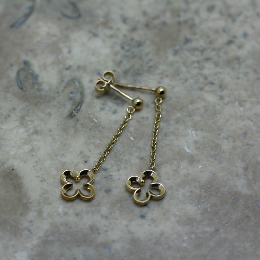 STUBBS 9CT Yellow Gold Stud Drop Quartrefoil Earrings