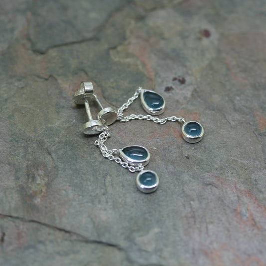 QUINN Silver Double Drop Blue Topaz Earrings