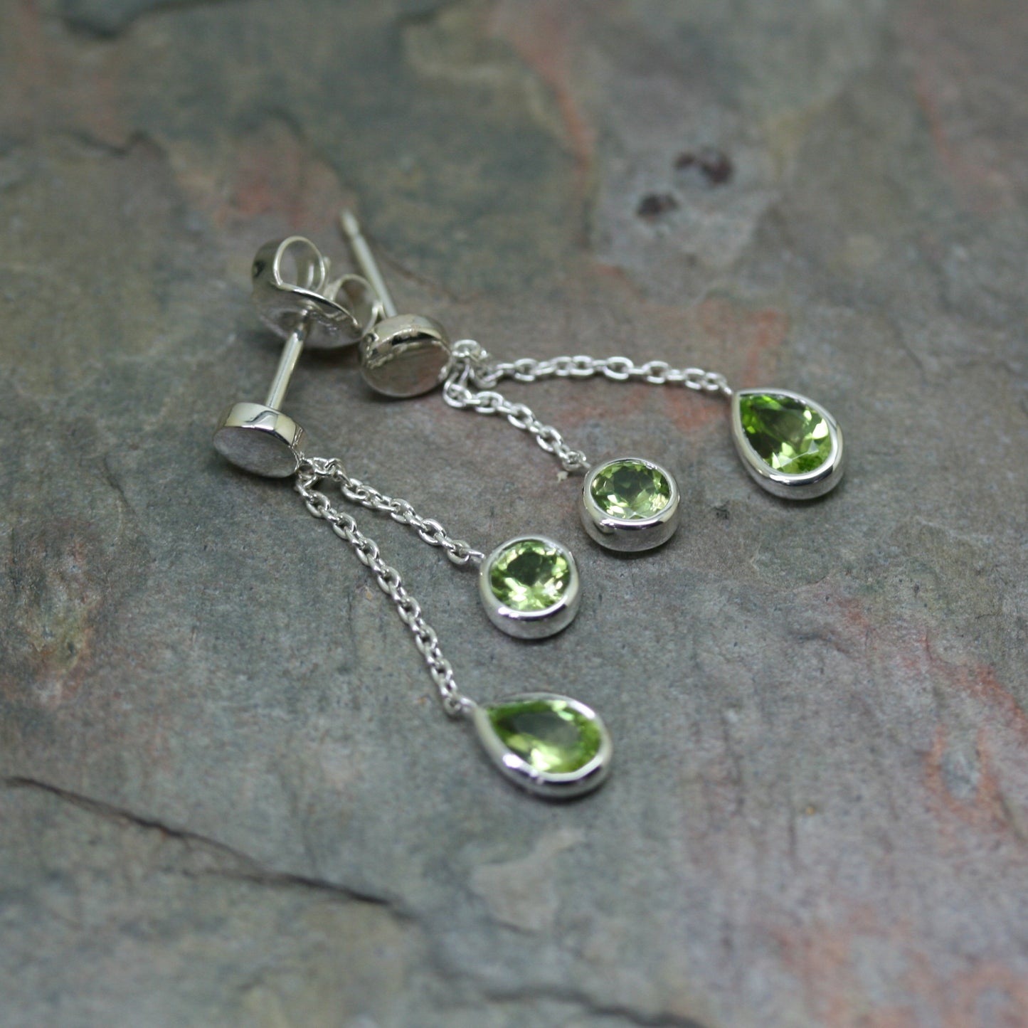 QUINN Silver Double Drop Peridot Earrings