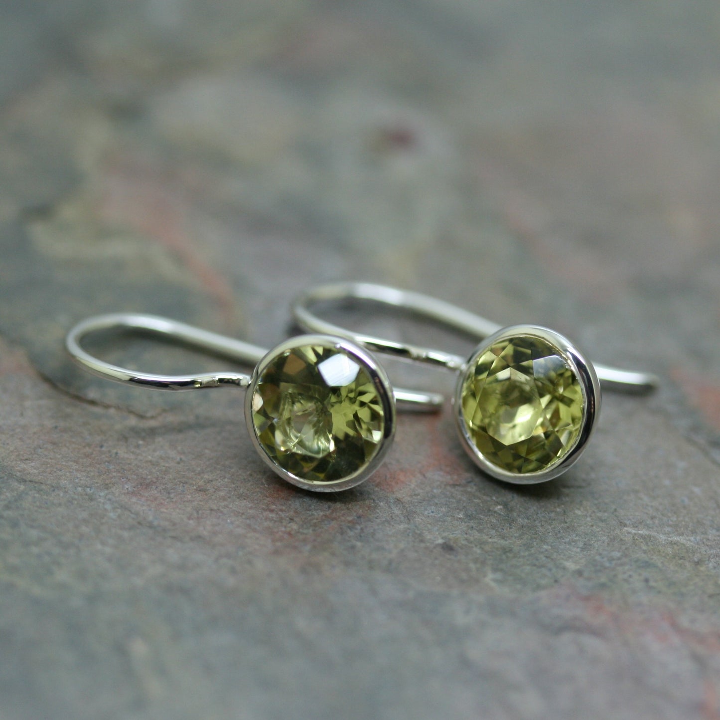 QUINN Silver Stone Set Button Back Drop Earrings