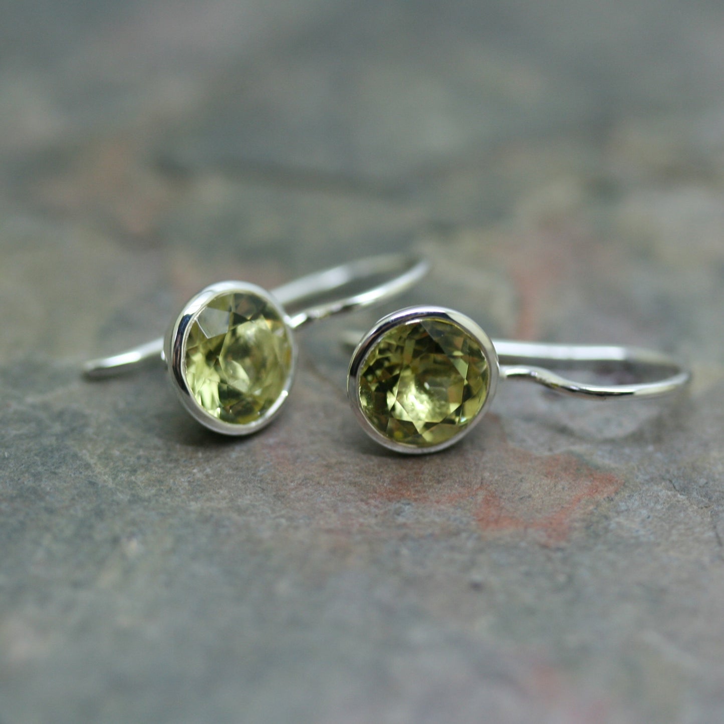 QUINN Silver Stone Set Button Back Drop Earrings