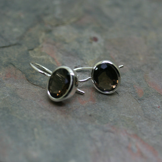 QUINN Silver East West Smokey Quartz Oval Drops