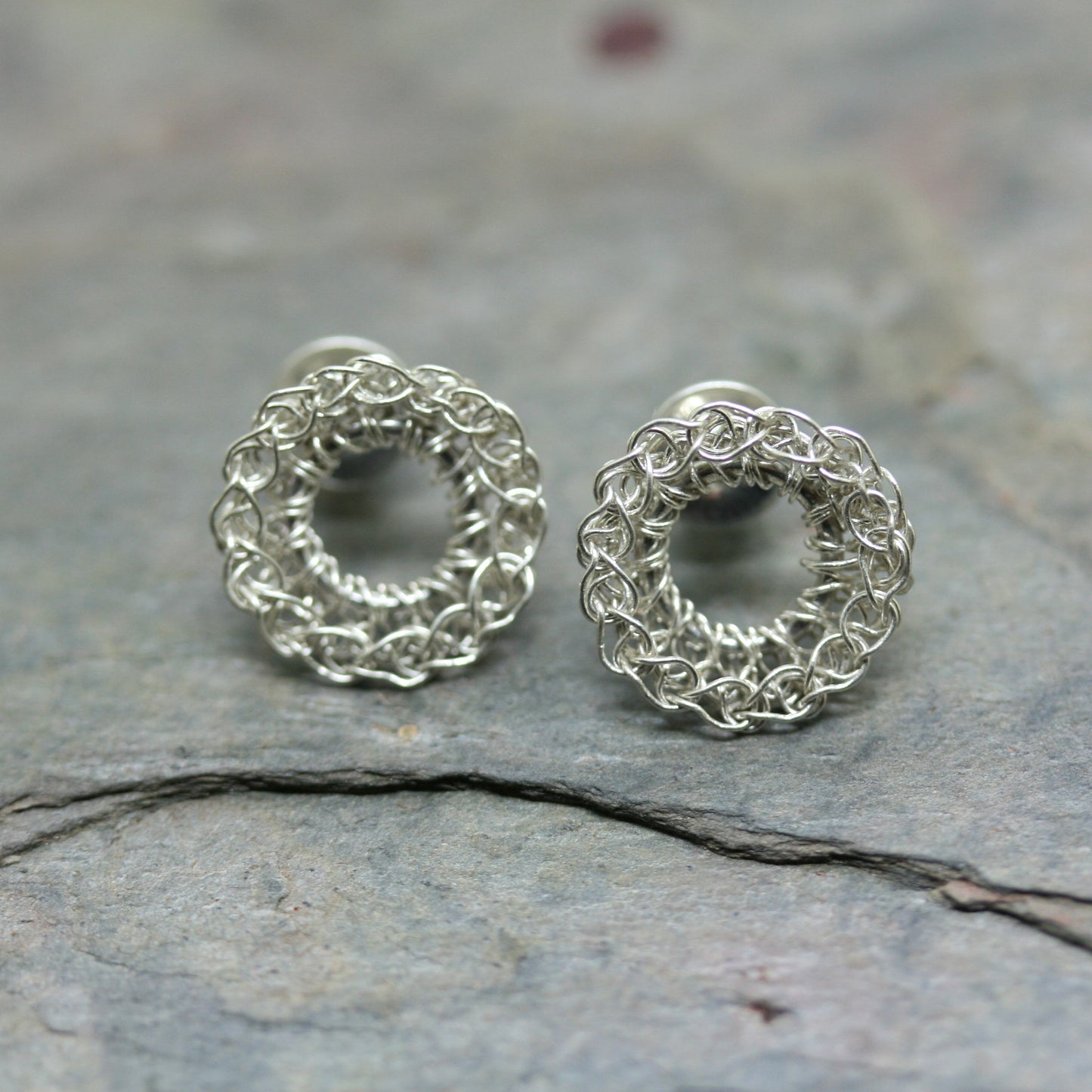 TERI Silver Crocheted 'Circle' Earrings