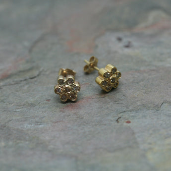 RAW 9ct Yellow Gold Diamond Flower Studs