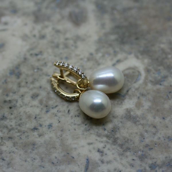 RAW Diamond Hoop Earrings with Removable Cultured Freshwater Pearls