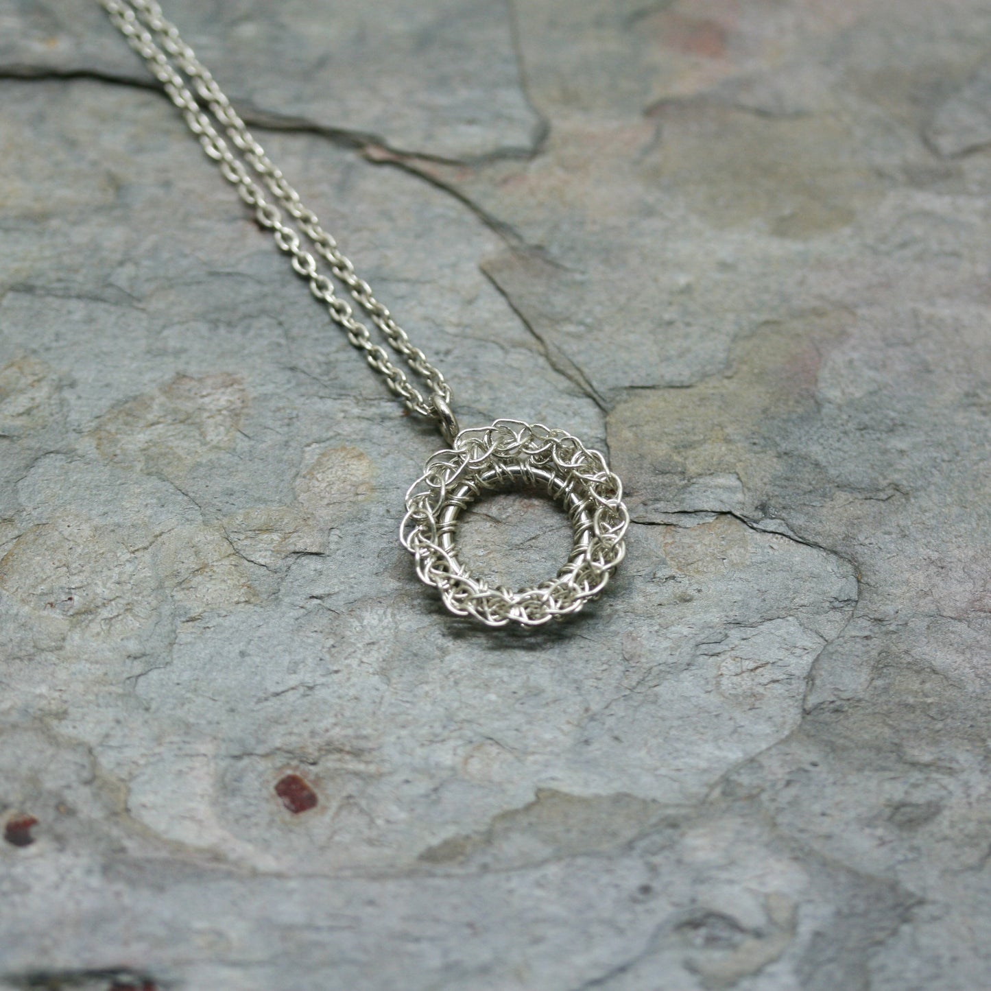 TERI Silver Crocheted 'Circle' Pendant