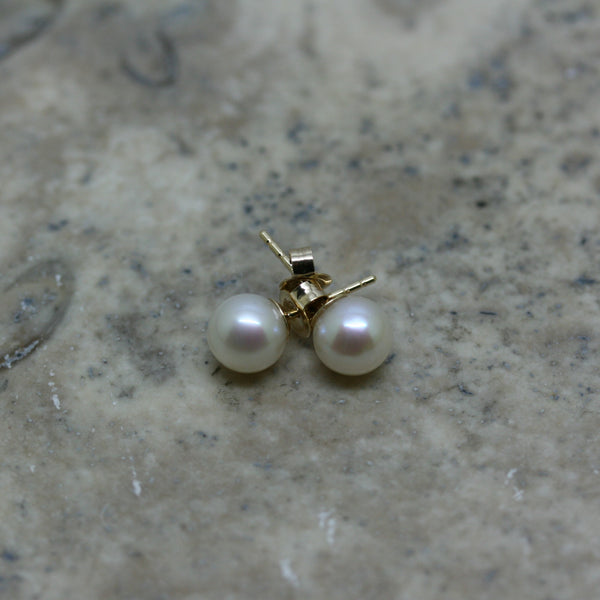 RAW Yellow Gold White Pearl Stud Earrings