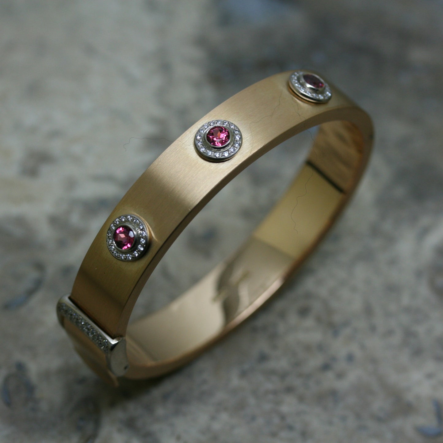 ADAM 18ct Rose Gold & Pink Spinel & Diamond 'Strap' Bangle