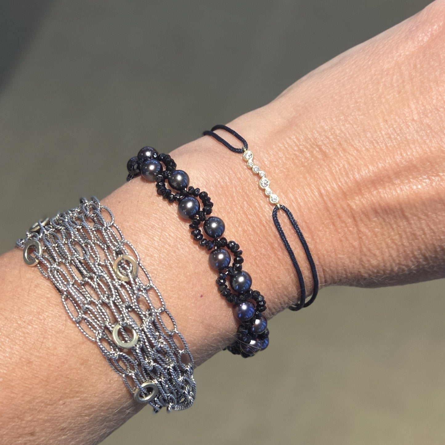 ADAM Black Spinel, Hematite and Freshwater Pearl Wave Bracelet