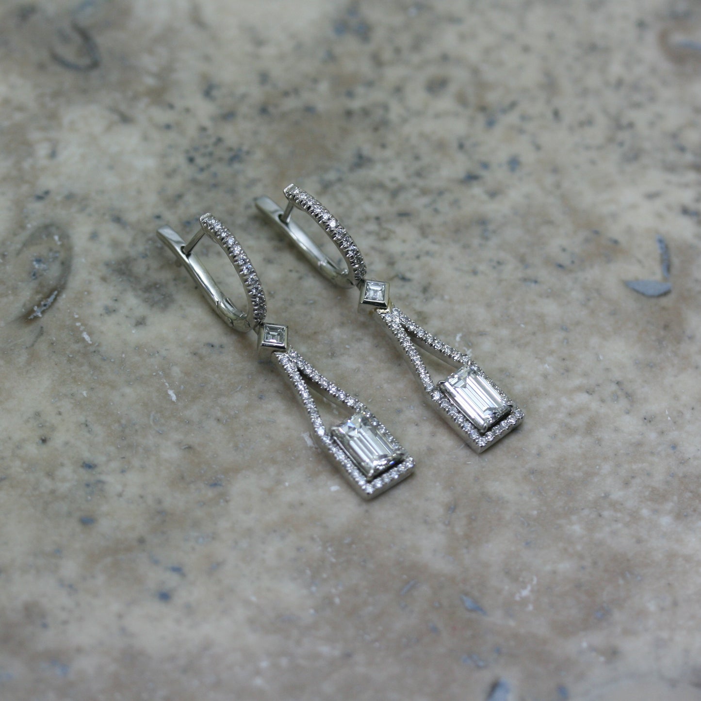 SOLEY 18ct White Gold Art Deco Style Diamond Drop Earrings