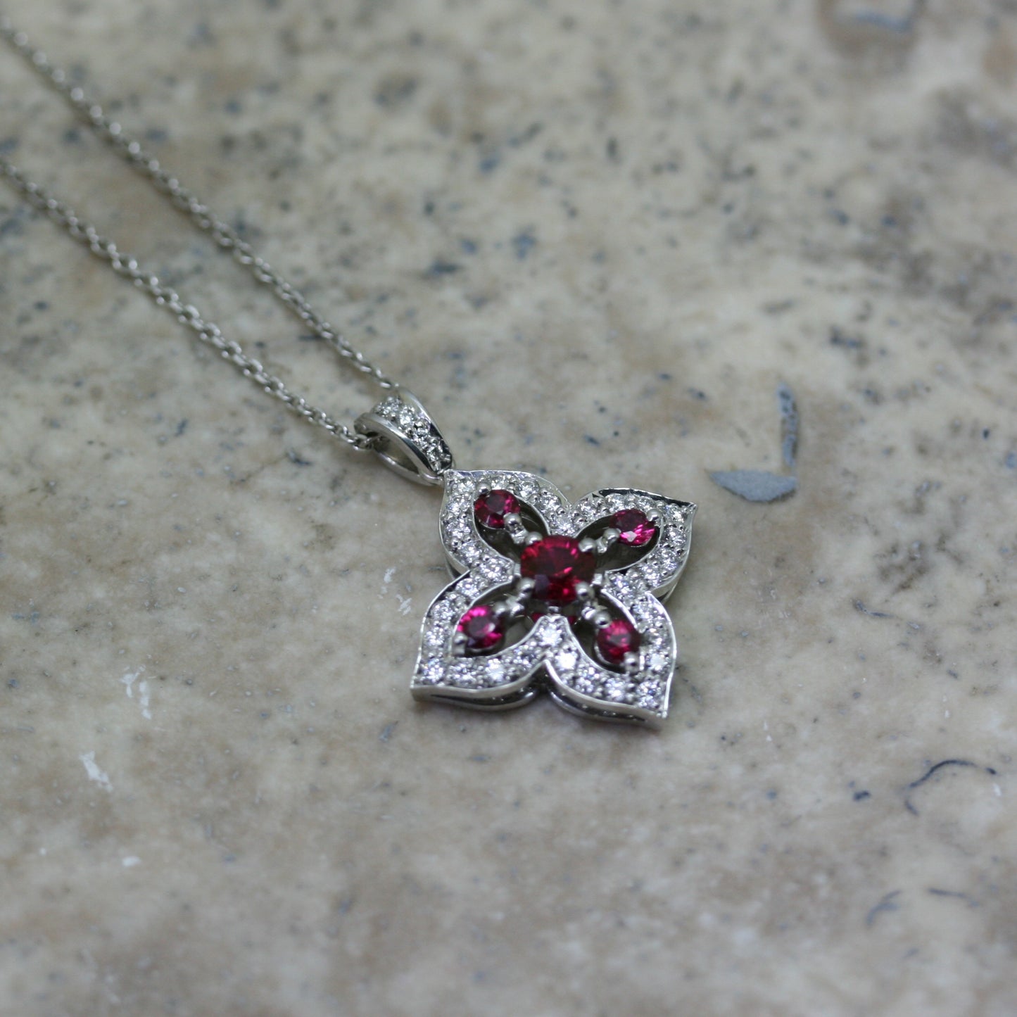 SOLEY 18ct White Gold Sapphire & Diamond Quatrefoil Pendant