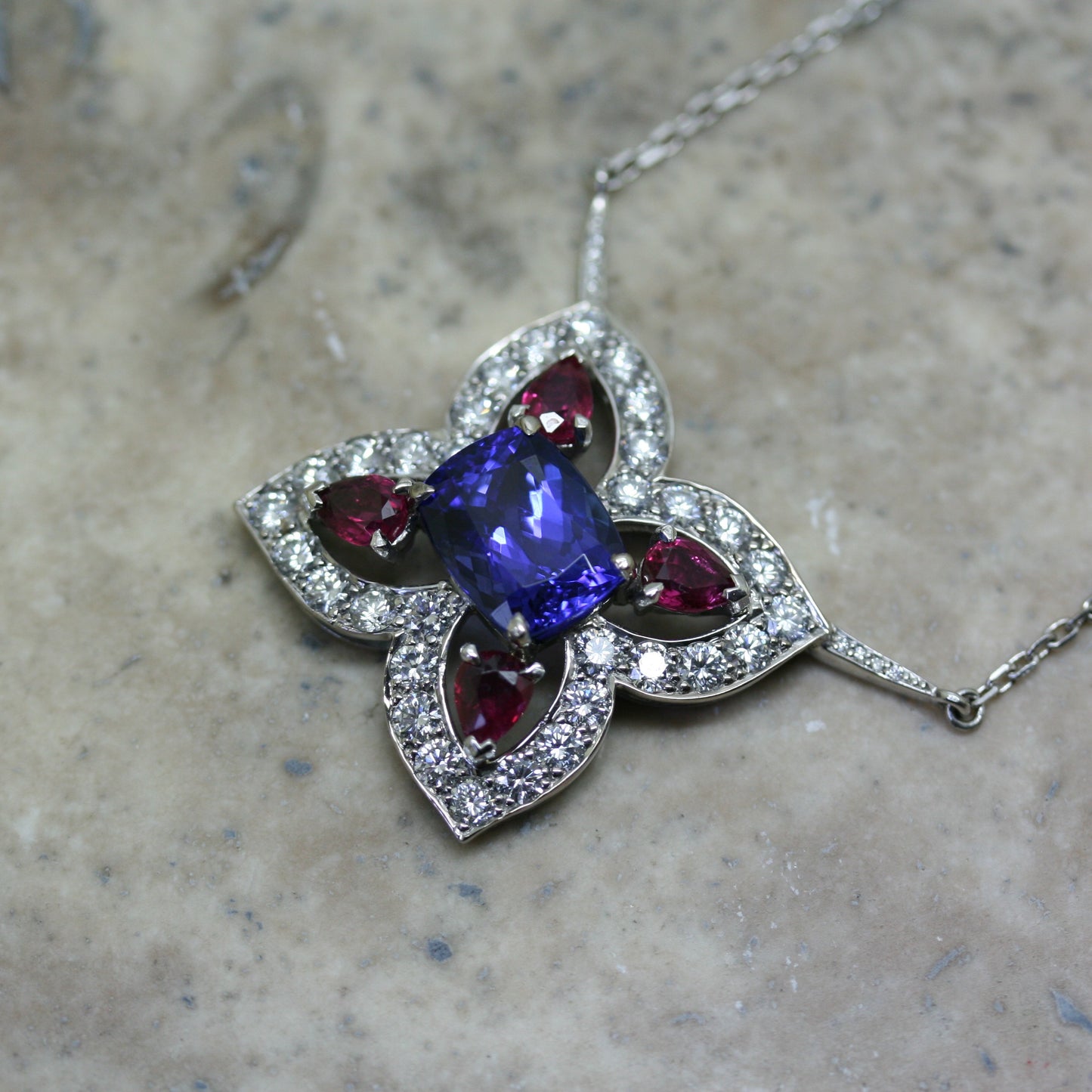 SOLEY 18ct White Gold Tanzanite, Ruby & Diamond 'Showstopper' Necklace