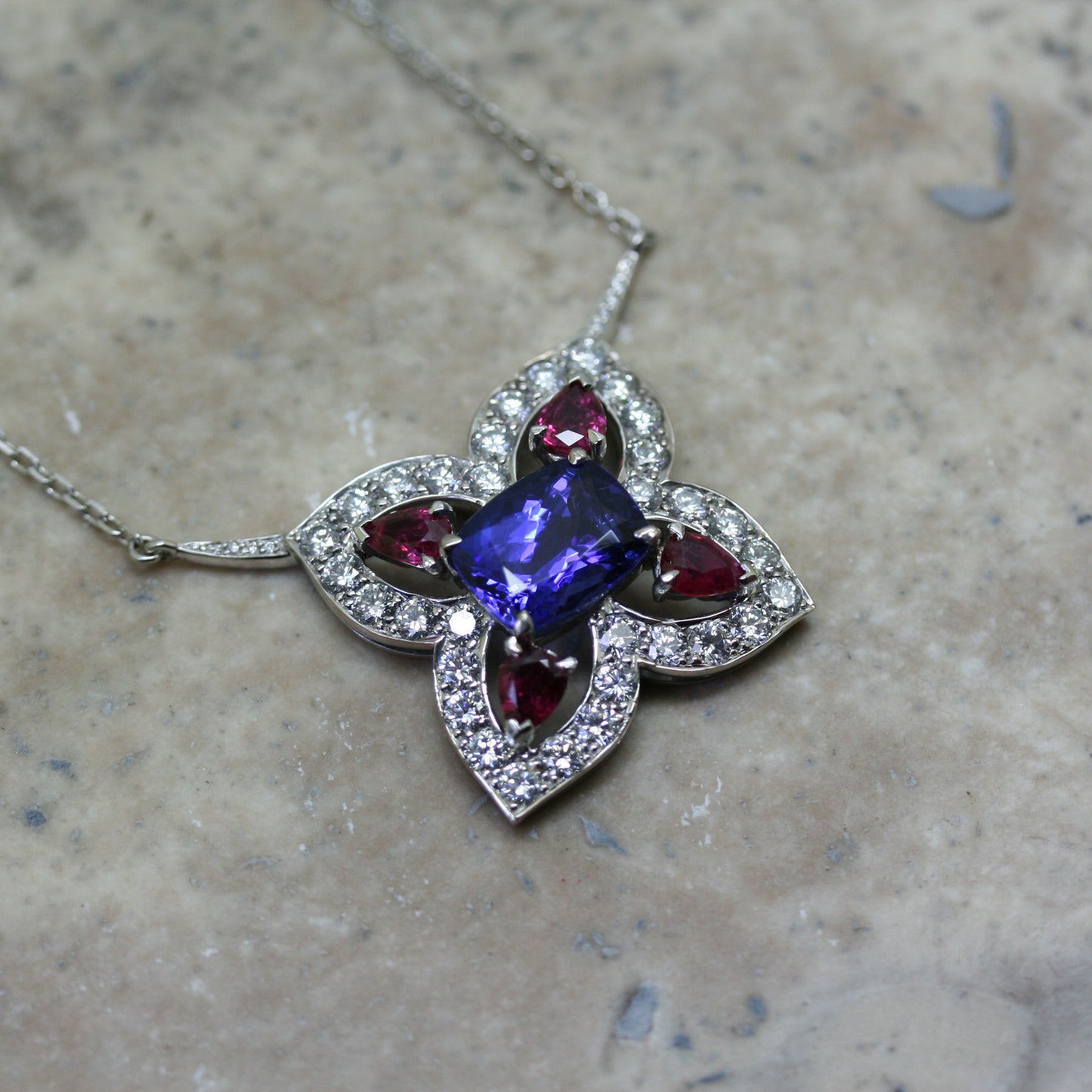 SOLEY 18ct White Gold Tanzanite, Ruby & Diamond 'Showstopper' Necklace