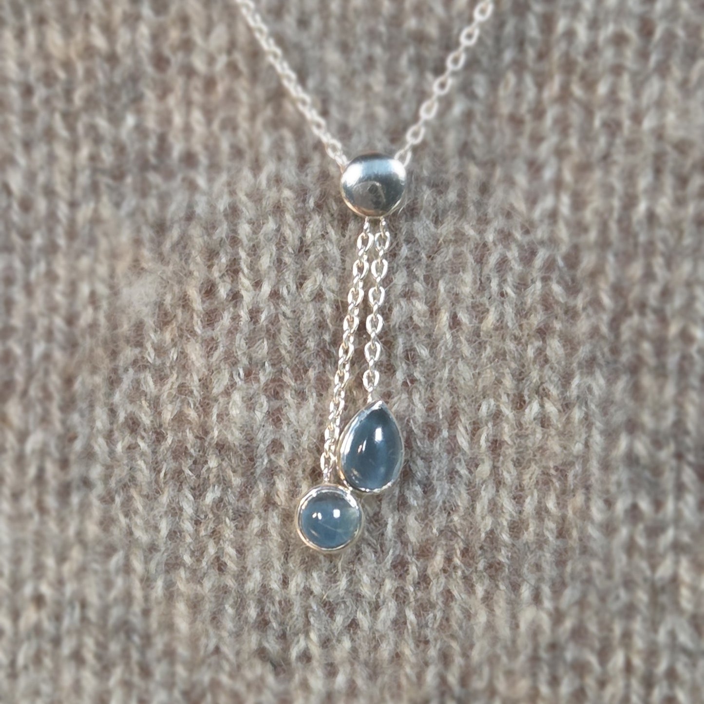 QUINN Silver Double Drop blue Topaz Necklace