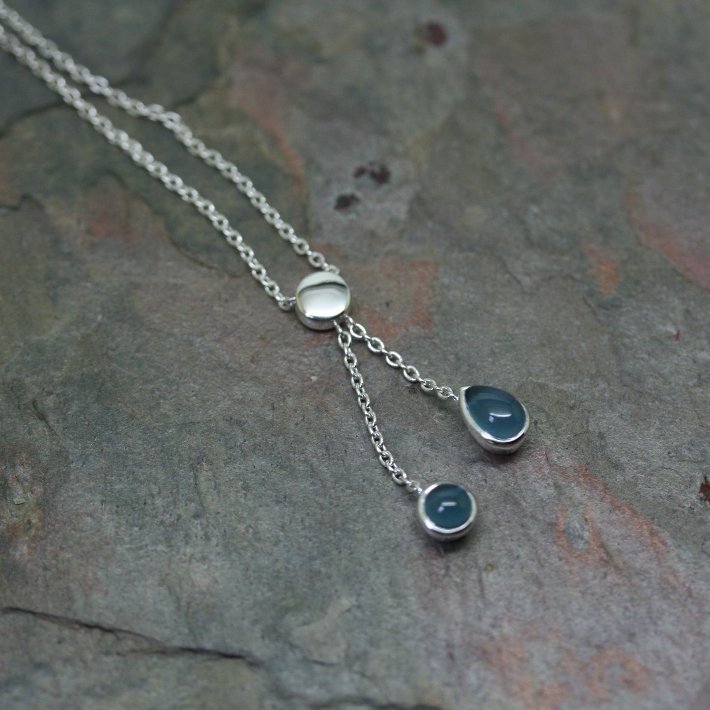 QUINN Silver Double Drop blue Topaz Necklace