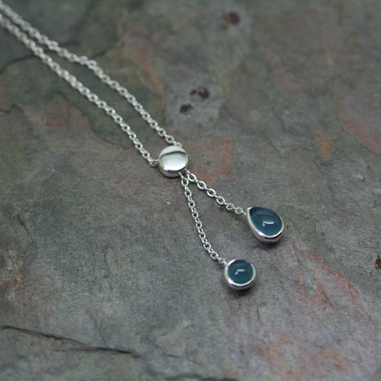 QUINN Silver Double Drop blue Topaz Necklace