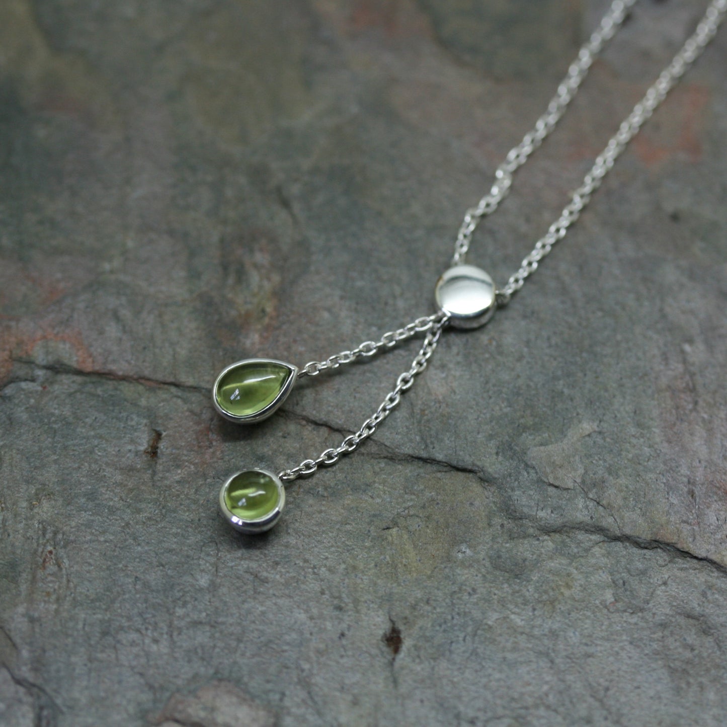 QUINN Silver Double Drop Peridot Necklace