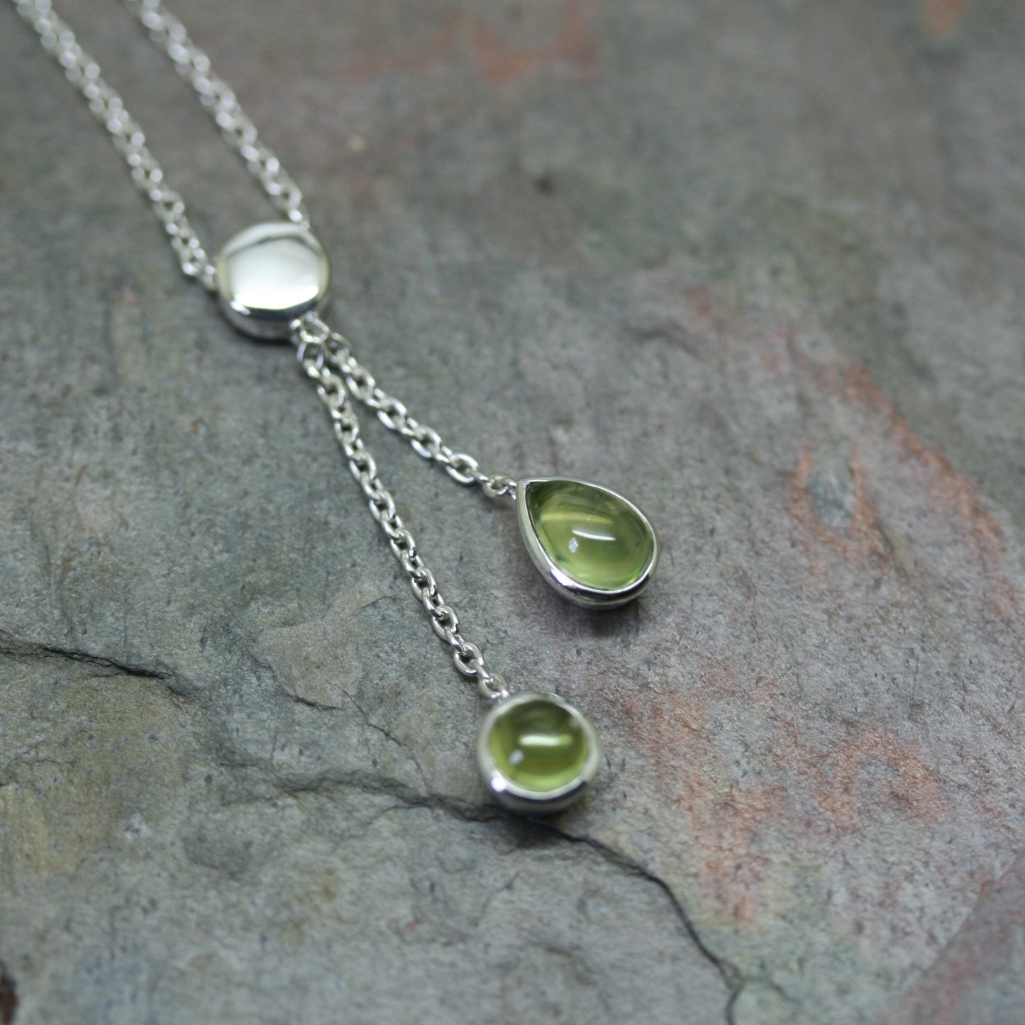 QUINN Silver Double Drop Peridot Necklace
