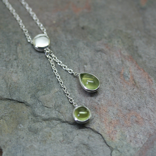 QUINN Silver Double Drop Peridot Necklace