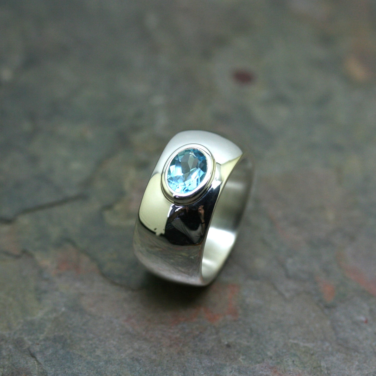 QUINN Wide Silver Blue Topaz Ring
